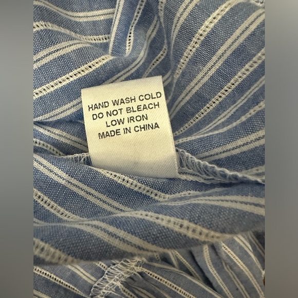 Vintage Charm Womens Large Ruffled Peplum Blue Striped Flutter Sleeve Blouse - Picture 7 of 9